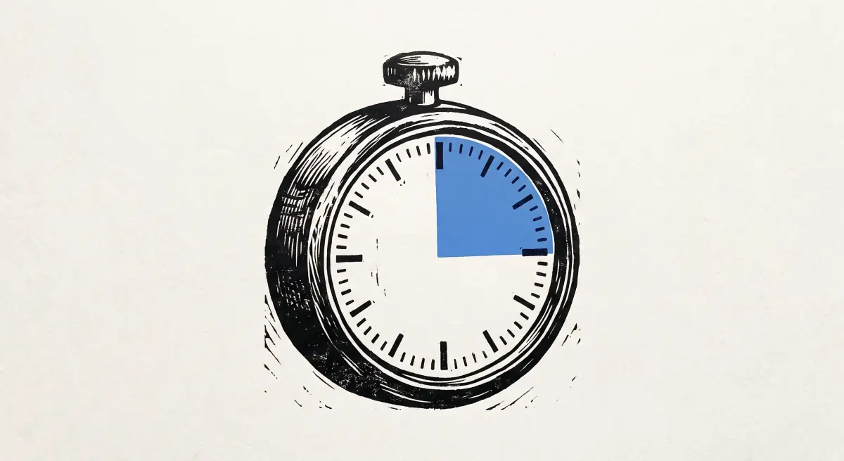 AI prompt to prioritize tasks and cut repetitive work, stopwatch with first 15 minutes shaded blue